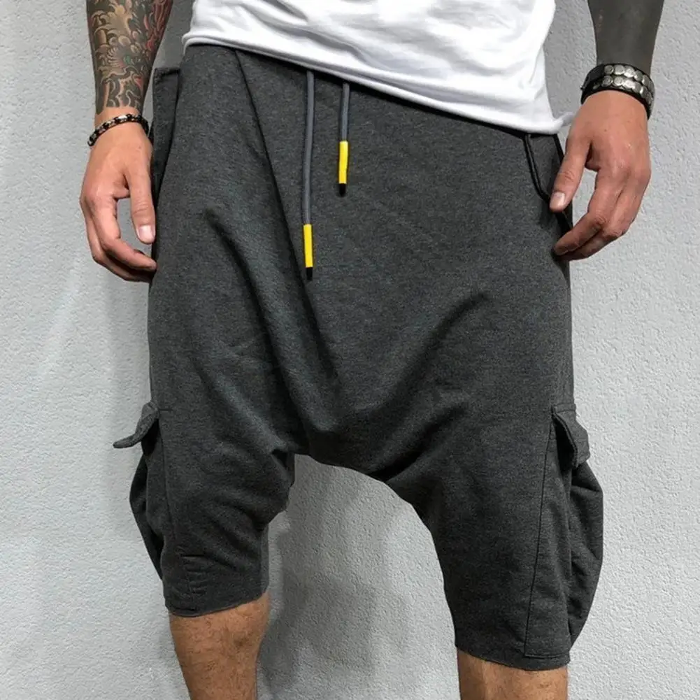 

Solid Color Men's Pants Harem Pants Adjustable Micro-elastic Soft Cotton Blend Low Crotch Casual Sport Pants Trousers for Summer