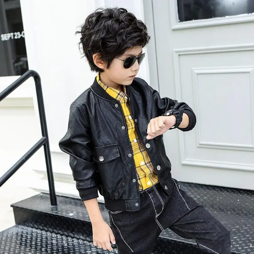 

Children PU Leather Biker Jacket Toddler Boys Moto Coat Fashion Single-breasted Outerwear Autumn Modis Kids Clothes Jacket Y2089