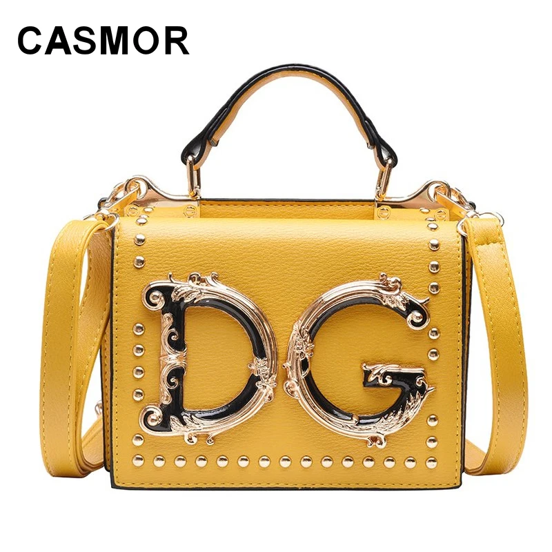 

CASMOR 2019 Luxury Fashion Rivet Handbag Metal Letter Flap Bag Famous Designer Ladies Crossbody Messenger Bag Women Shoulder Bag