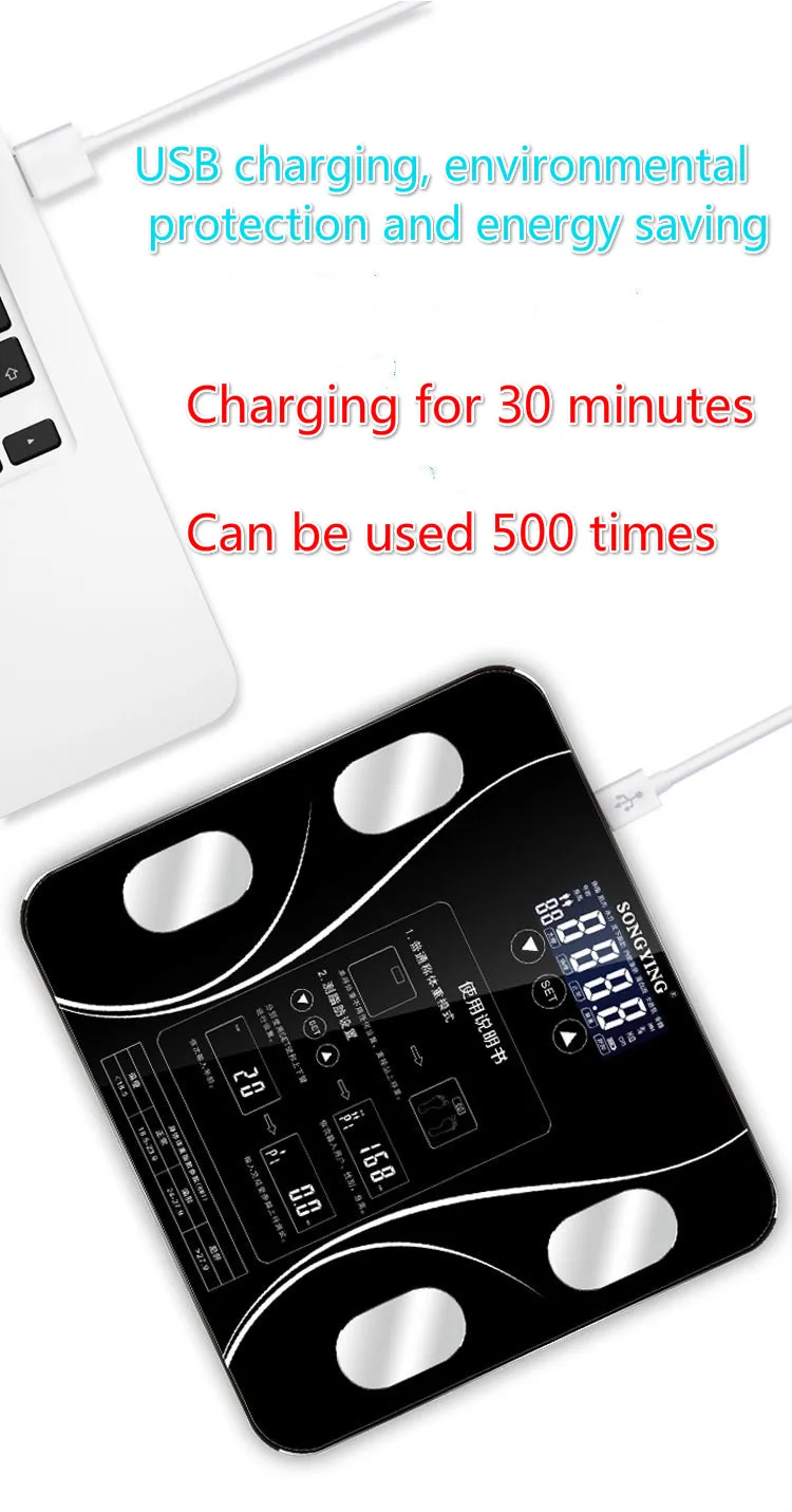ЖК-дисплей индекс тела электронный умный взвешивание USB зарядка ванная комната жир b mi Весы Цифровой человеческий вес mi весы напольные