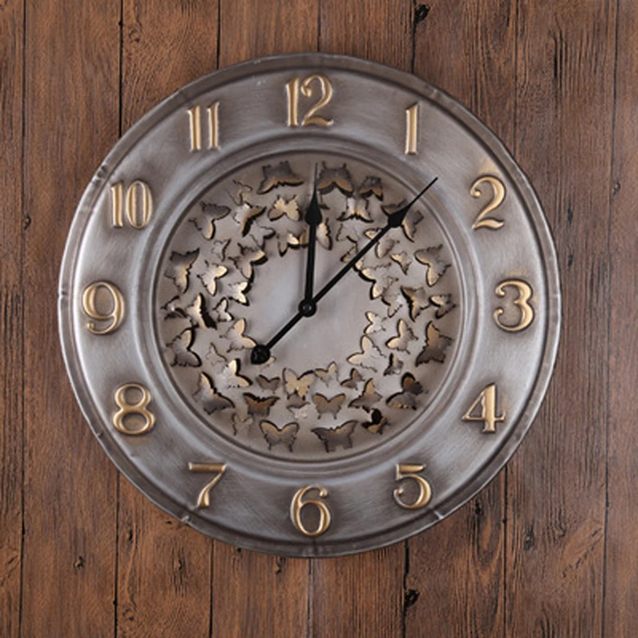 Large Metal Wall Clock Modern Design Classic 3D Stickers European Retro Style Hanging Watch Wall Clocks Home Decor Silent 45cm