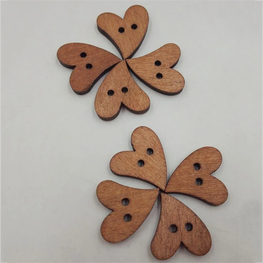 

100pcs Lovely Peach Heart Shape Bottons Painting Wood Many Color 2-Holes Button Flatback Diy to Children's Clothes Accessories