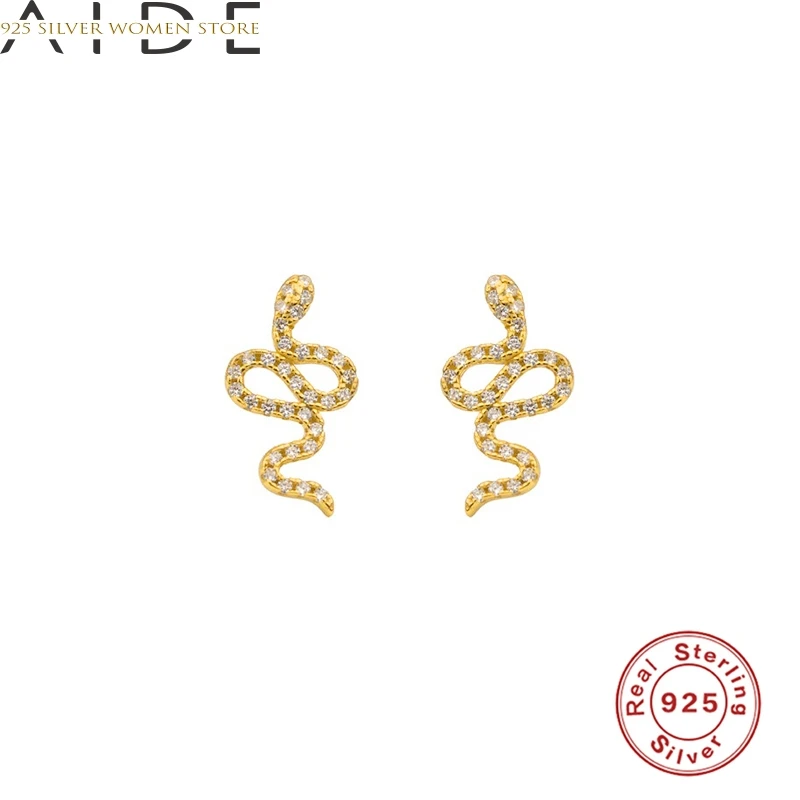 

AIDE Snake Shape Earrings For Women 925 Sterling Silver Stud Earrings Piercing Jewelry Ear Cuffs Pendientes Kolczyki #10.3