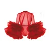 Sexy See Thru Red Women Jumpsuit 2020 With Puffy Full Sleeves Ruffles Tiered Tulle Rompers Womens 1