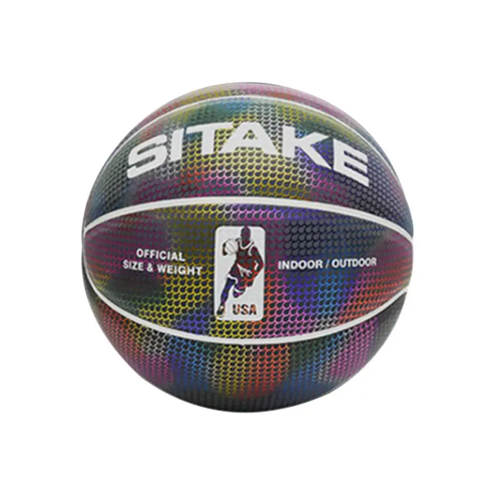 Светящийся уличный резиновый баскетбольный мяч из полиуретановой резины, светящийся Радужный светильник, тренировочное спортивное оборудование, Прямая поставка - Цвет: A