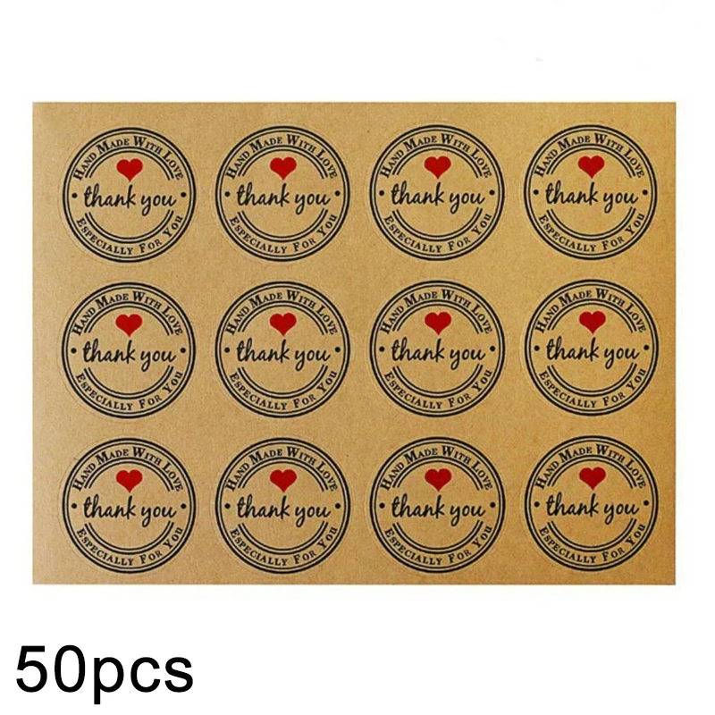50xSealing крафт Бумага «любящее сердце» наклейки спасибо YouWedding, день рождения ребенка, Подарочная этикетка