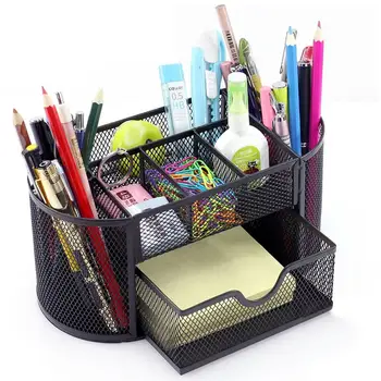 

Desk Supplies Organizer Multi-Functional Stationery Caddy Mesh Oval Pencil Holder Desk Office Supplies Organizer 9 Compartments