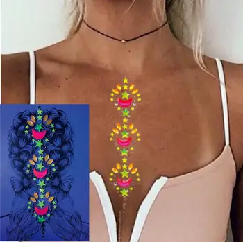 

Uhj12 1Pc UV Glow Hair Jewelry Back or Chest Body Jewelry Rhinestone Sticker Body Art for Festival , Party or Rave