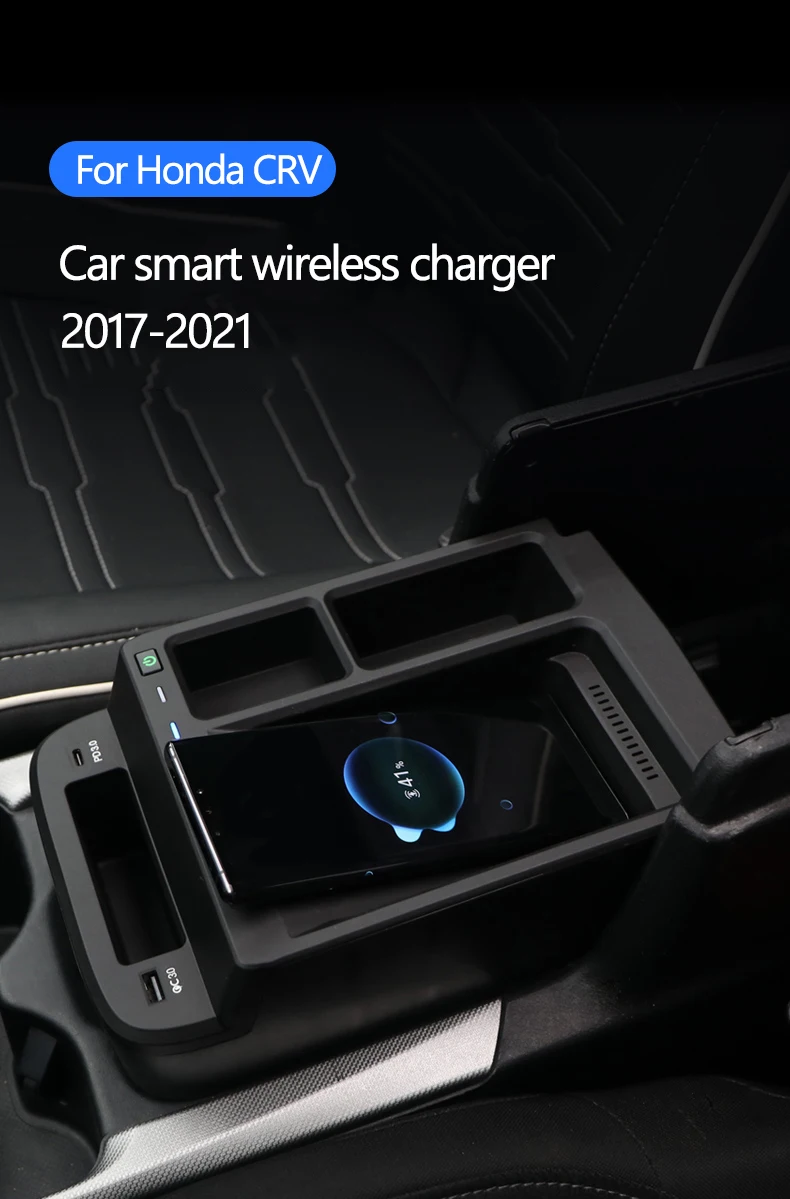 15W Car QI Wireless Charger For Honda CRV Charger 2017-2021 Mobile Phone Tepy-USB-CPD Interface Fast Charging Holder Accessories