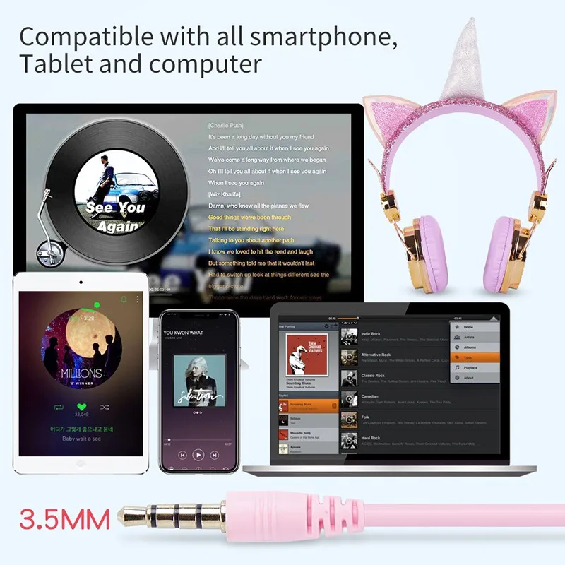 Cute Unicorn Wired Headphone With Microphone Girls Daughter Music Stereo Earphone Computer Mobile Phone Gamer Headset Kids Gift