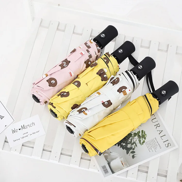 

Fully Automatic All-Weather Umbrella Automatic Umbrella Three-fold Umbrella Parasol Sun-resistant Folding Cartoon Bear Parasol M