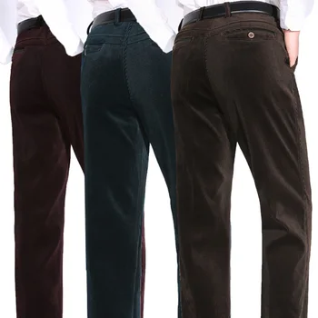 

men s casual pants fitness straight long thickened corduroy trousers plus size 2019 autumn winter wine green coffee slacks