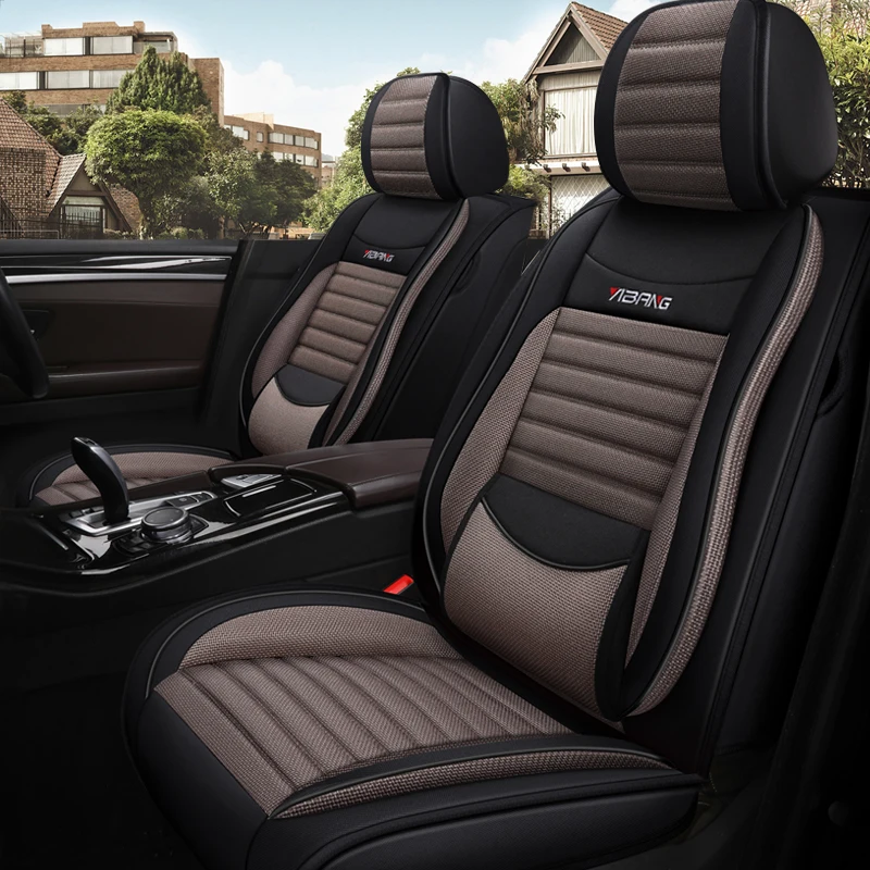Полный охват льняное волокно сиденья авто чехлы сидений для mitsubishi montero outlander 3 xl
