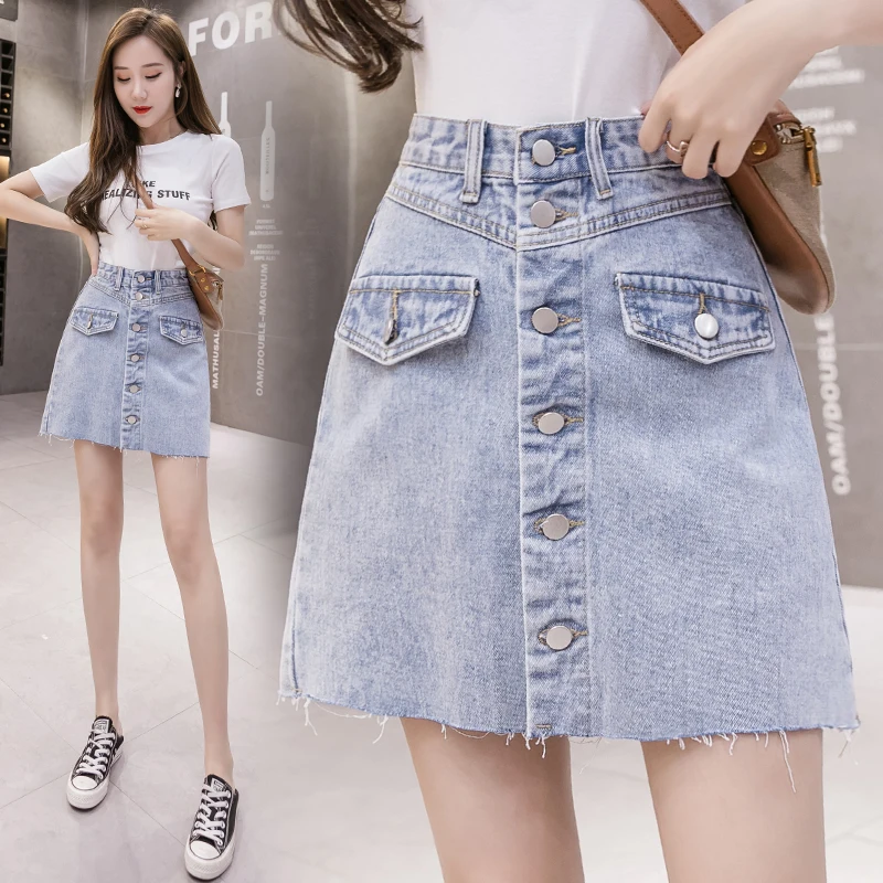

2020 Summer Korean Version of The New Korean Version of The Solid Color Wild High Waist Was Thin A-line Denim Female Skirt