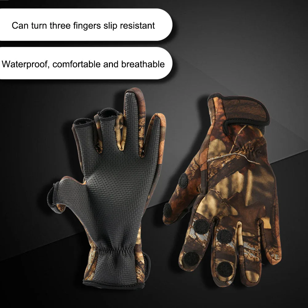 Зимние камуфляжные рыболовные перчатки, Нескользящие, полный палец, открывающиеся перчатки для ловли рыбы, теплые ледяные рыболовные аксессуары