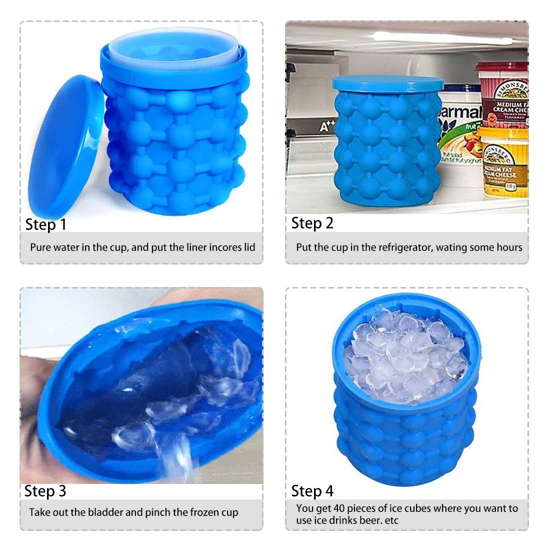 Ice Cube Maker Silicone Bucket with Lid Makes Ice Chips for