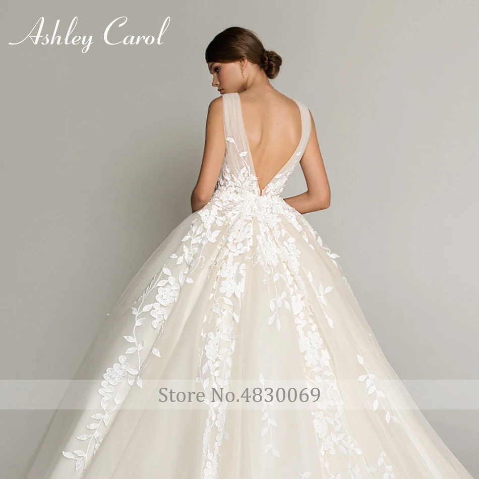 Ashley Carol Beach A-Line Wedding Dress 2022 Elegant Backless V-neck Sleeveless Lace Appliques Boho Bridal Gown Vestido De Noiva 5
