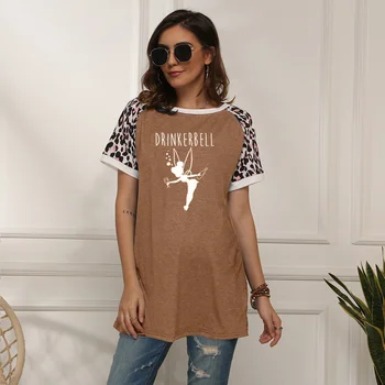 

Fashion Women T-shirt Letter Printed Drinkerbell Funny T Shirt Leopard Short Sleeve Girl Summer Tops Harajuku Haut Femme Tees