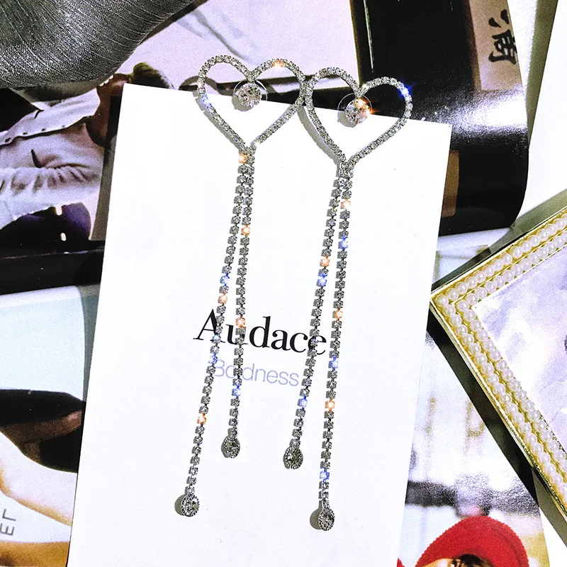 

Luxury Crystal Long Tassel Earrings Love Heart Earrings For Women Fashion Korea Jewelry New 2020