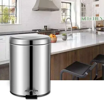 

5L Round Stainless Steel Step Trash Can Wastebasket Waste Container Bin Bucket for Bedroom Kitchen Dining Room