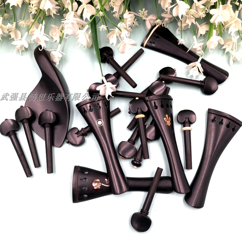 

1 sets Ebony viola Accessories parts fittings,Tailpiece+Tuning pegs+Endpins+Chin rest/Chin Holder,Indonesian grade A ebony