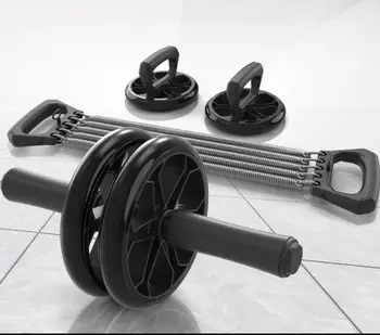 

Muscle Trainer Wheel Roller Kit AB Wheel Abdominal Roller With Push UP Bar Jump Rope Gym Home Fitness Equipment Set