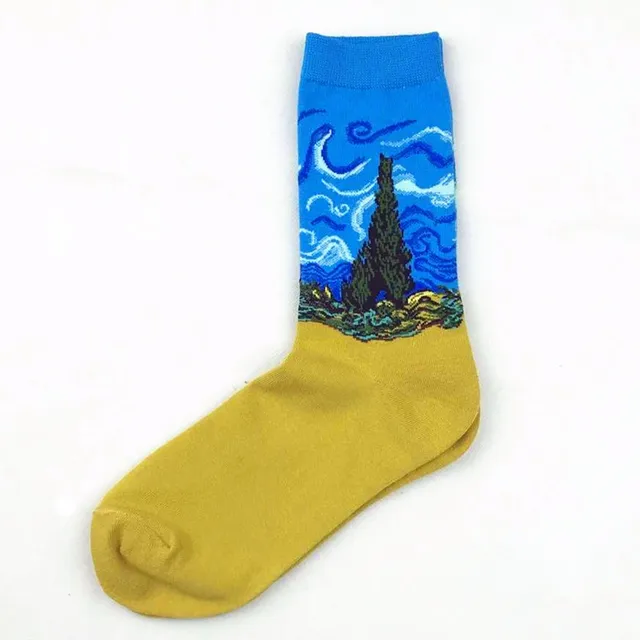 1 pair Hot Sale Classic Autumn Winter Retro Women Personality Art Van Gogh Mural World Famous Painting Female Sock Oil Socks 21