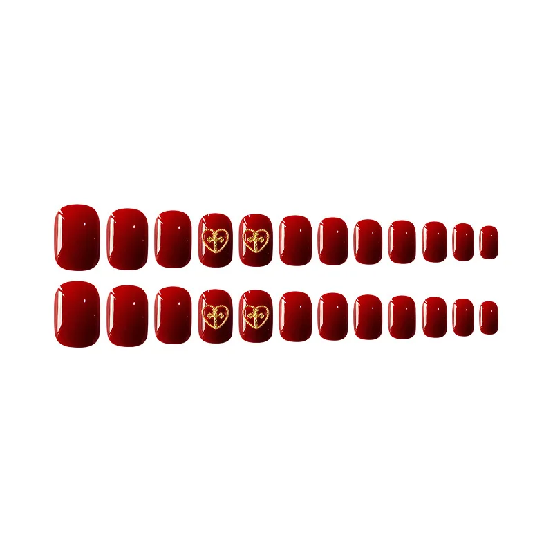 Nusx 24Pcs Charming Fake False Nails Tips Wine Red Round Head Full Cover Long Flase Nails 4