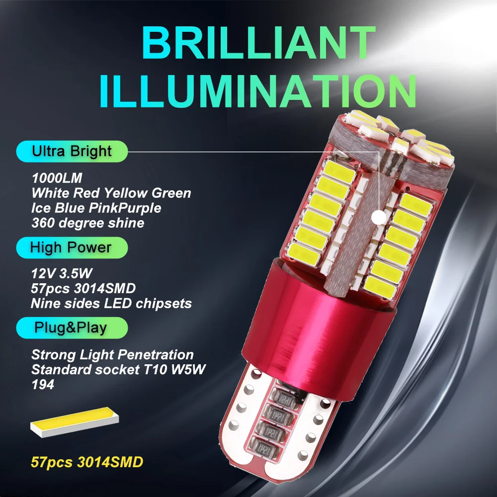 4pcs T10 168 192 W5W 57 SMD 3014 LED Canbus   ڵ Ŀ Ʈ   57smd      Ķ 