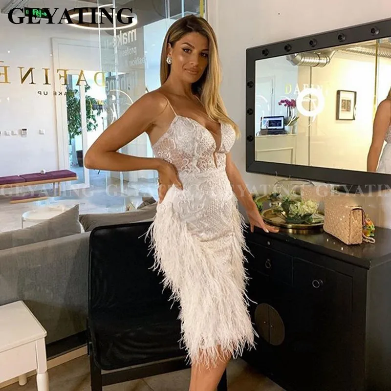 white short feather dress