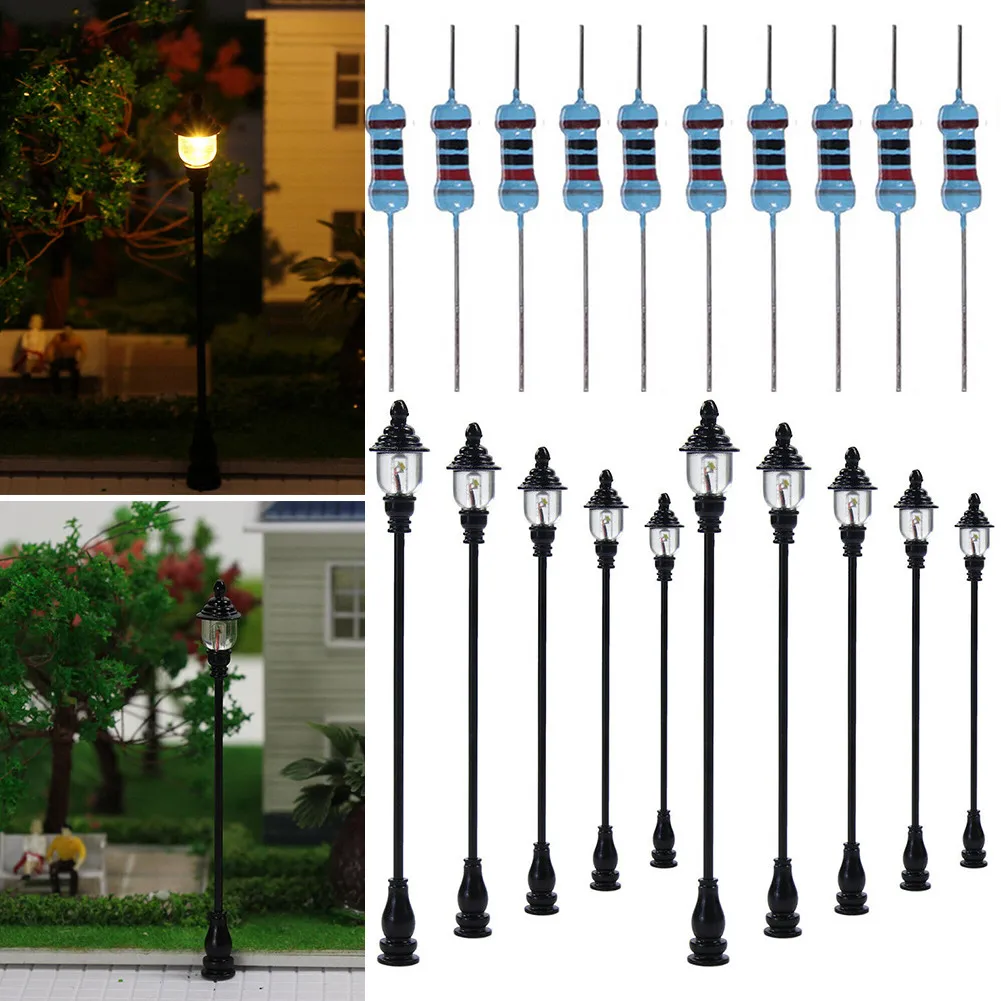 10pcs Model Railroad Train OO/HO Scale Lamp Posts Led Street Light Lamp Train Artificial Miniature Railroad Decoration Landscape