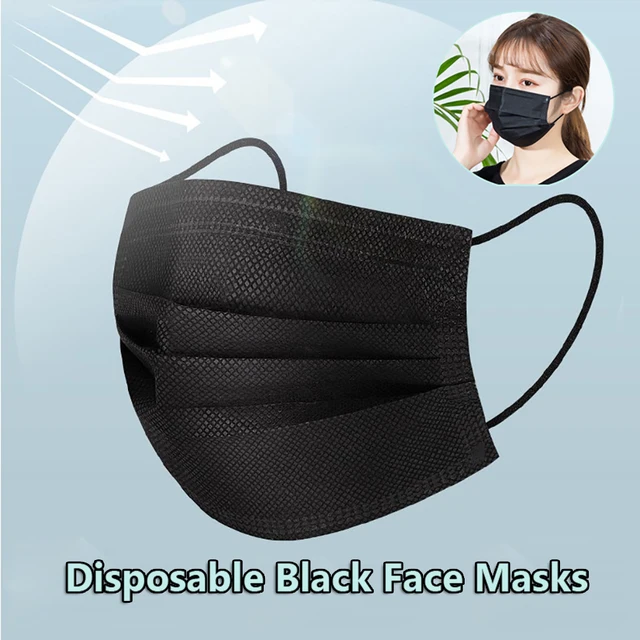 US $19.98  Black Face Mask 10PCS Disposable 3-Layer Filter Activated Mouth Masks Antivirus Cute Pink Kitten Mo