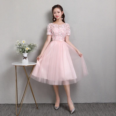 Vestido Azul Marino/розовые элегантные женские платья для подружек невесты больших размеров, вечерние и свадебные платья длиной до колен, сексуальное платье для Бала-сестры - Цвет: C midi pink
