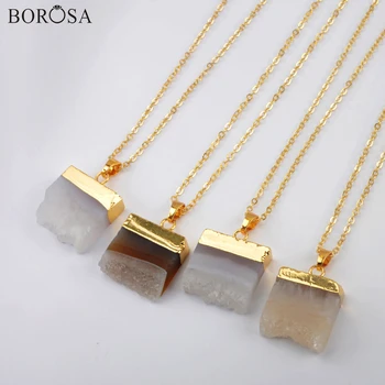 

BOROSA 5/10Pcs Fashion Natural Agates Druzy Pendant 18inch Gold Necklace Geometric Natural Oco Geode Druzy Necklaces G1966-N