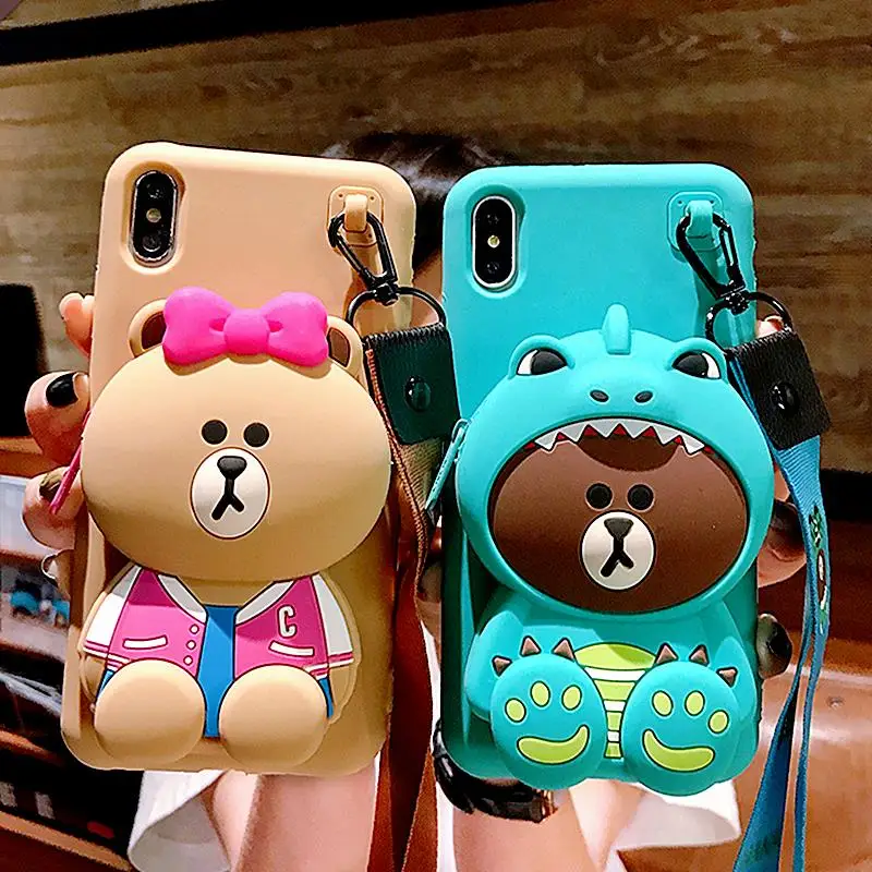 3D мультфильм Тоторо медведь кошелек чехол для телефона для iPhone XR кошелек Чехол 6 7 8 Plus X XS Max XR милый мягкий анти-падение Ремешок Крышка