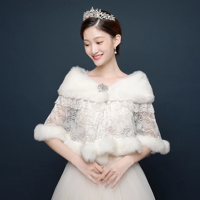 Involucri in pizzo e pelliccia sintetica Mantello Scialle da donna