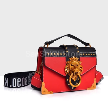 

Metal Fashion Lion Head Mini Small Square Pack Shoulder Bag Crossbody Package Clutch Women Designer Wallet Handbags Bolsos Mujer