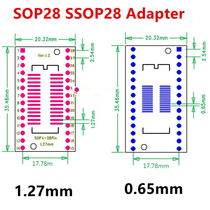 10pcs SOP28 TSSOP28 DIP28 SMD to DIP IC Adapter Converter Socket PCB Board Module Adapter Plate 0.65mm 1.27mm Integrated Circuit