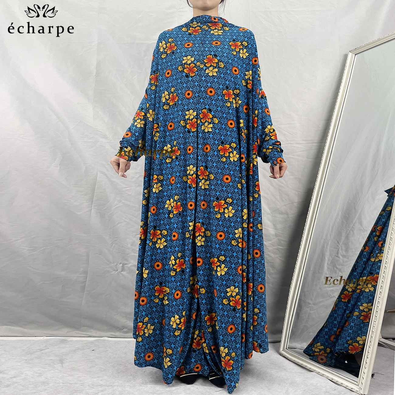 peças muçulmano hijabs vestido de oração feminino vestuário dubai abaya árabe jibab islam flores djellaba femmel khimar caftan roupas