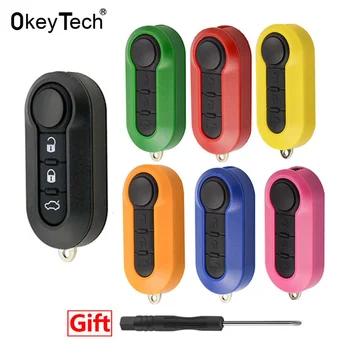 

OkeyTech 3 Button Remote Modified Flip Car key Shell Case For Fiat 500 Panda Punto Bravo Auto Uncut Blade Car Alarm SIP22 blade