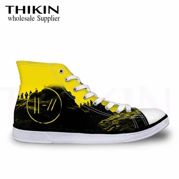 

THIKIN Twenty One Pilots Print Ladies Vulcanize Flats Shoes Casual Lace Up Casual High-top Sneakers for Women Zapatos De Mujer