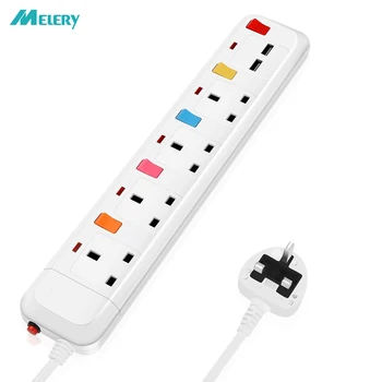 

Multi Power Strip Surge Protection UK Electric Plug Adapter 2m Extension Lead 4 Gang/Way 2 USB Mountable Individually Switched