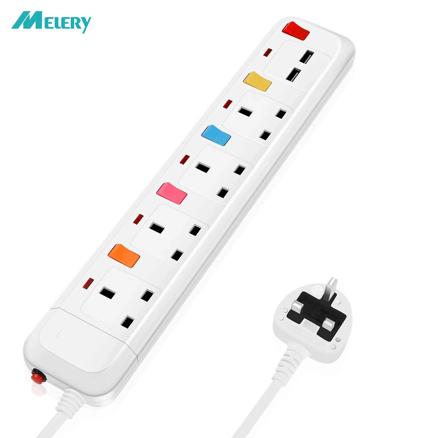4 WAY GANG 2M EXTENSION LEAD UK CABLE SOCKET USB POWER WIRE SURGE PROTECTED PLUG