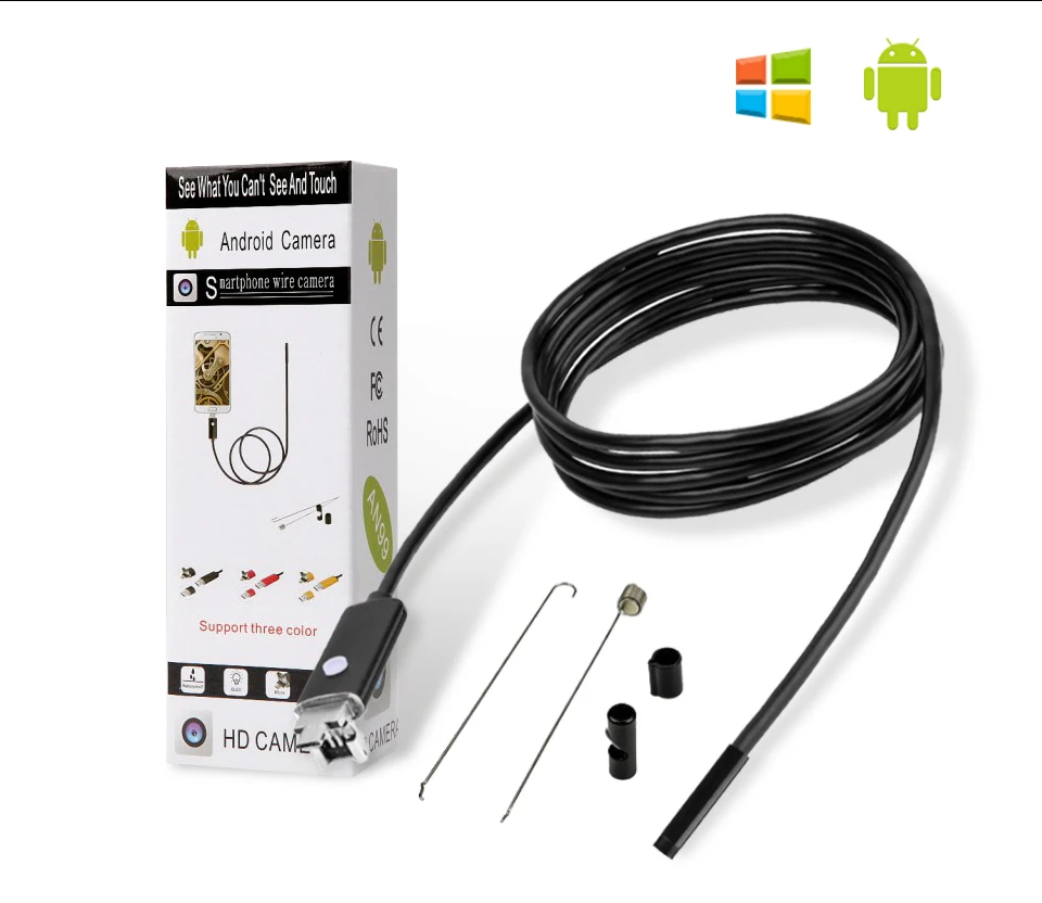 7 мм 2 в 1 USB эндоскоп камера 2 м/5 м/10 м эндоскоп android камера телефон OTG USB бороскоп осмотр змея автомобиля эндоскоп камера