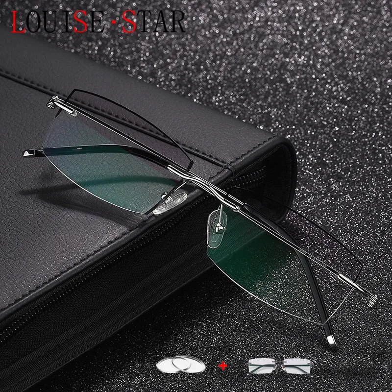 

Pure Titanium men's Business Ultralight Anti-blue Light fraMeless Mirror Fashion Big Frame Diamond Myopia Prescription Mirror