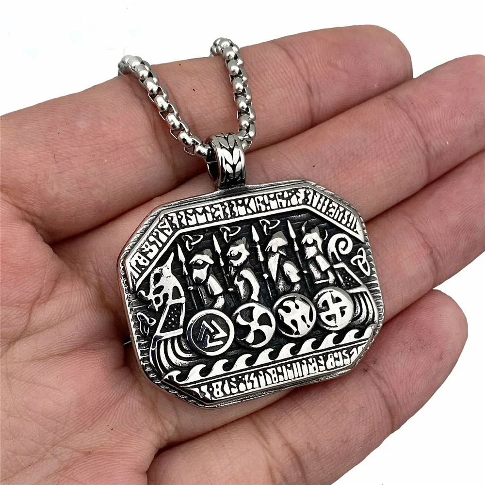 Stainless Steel Nordic Viking Pirate Ship Boat Valknut Pendant Neckalce | Украшения и аксессуары