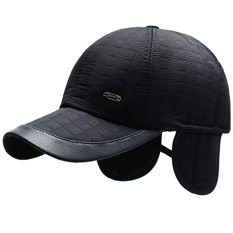 

HT2714 Autumn Winter Caps for Men Adjustable Baseball Cap Thick Warm Male Earflap Baseball Hat Windproof Dad Hat with Ear Flap