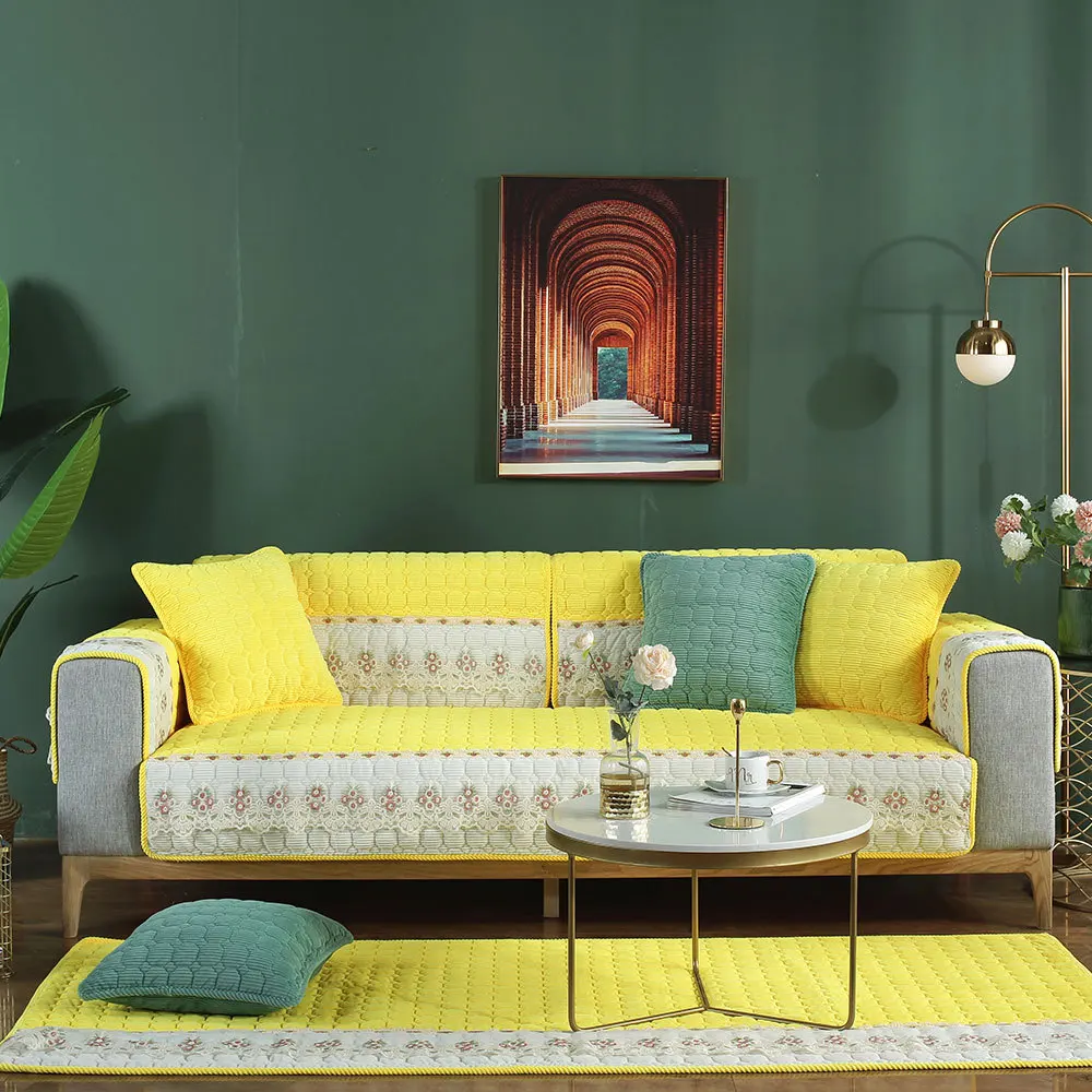 

Corduroy Solid Color Sofa Cushion, Autumn and Winter Non Slip Universal Sofa Cover, Modern Lace Embossed Sofa Towel