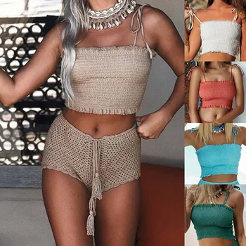 

2020 Solid Tie Bow Chiffon Beachwear Tube Top New Women Fashion Ruched Pleated Crop Top Sexy Bustier Tees Female Tank Tops