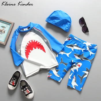 

Children's Swimsuit Shark Print Swimwear Boy UPF 50 Swimming Suit Baby 3 pieces Long Sleeve Rash Guard Boys Beach Bath Clothes